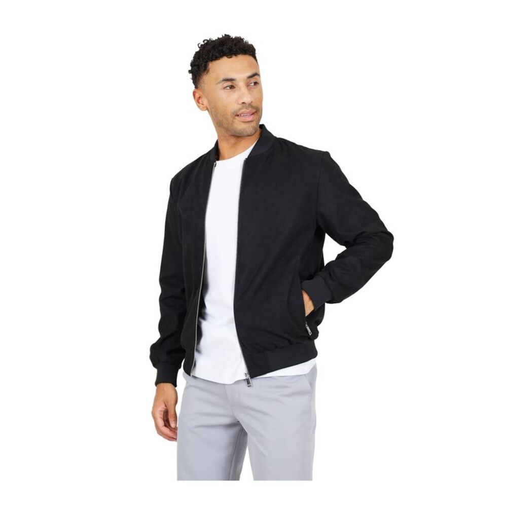 Brave Soul Mens Faux Suede Bomber Jacket / Black